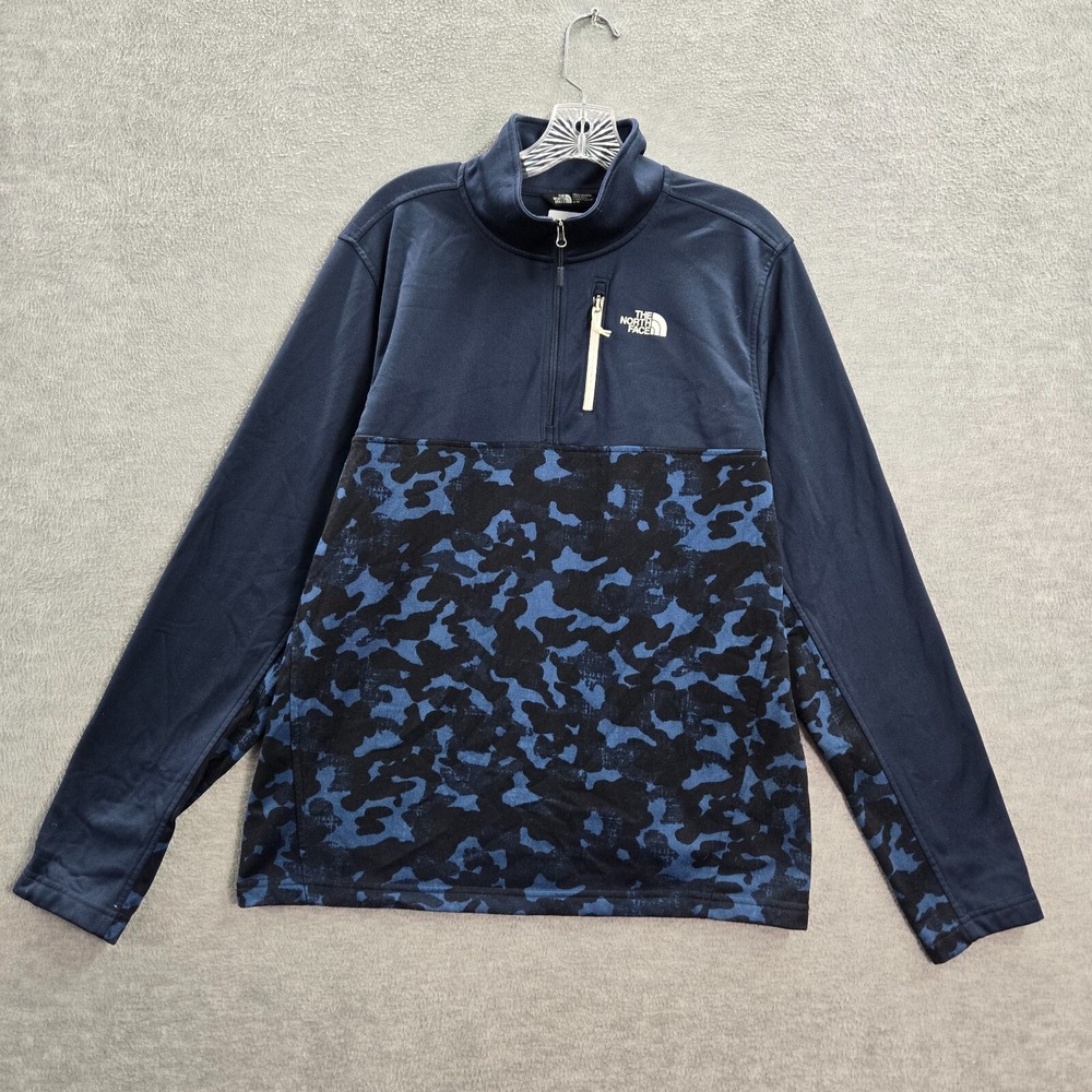 The North Face Men Sweatshirt Medium Blue Camo 1/2 Zip Mock Neck Logo Pullover